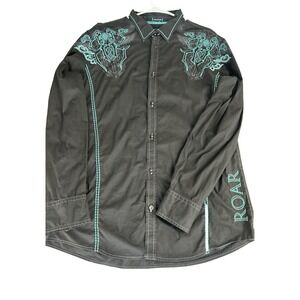 Roar Olive Casual Button Down Shirt with Turquoise Detailing